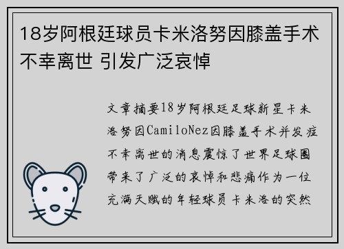 18岁阿根廷球员卡米洛努因膝盖手术不幸离世 引发广泛哀悼