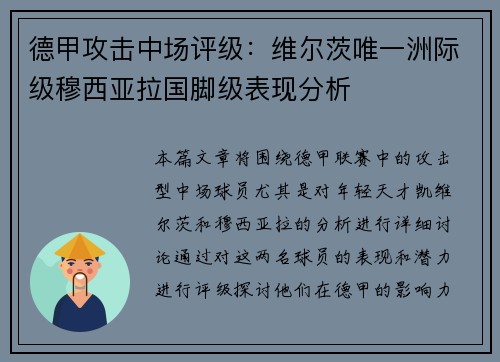 德甲攻击中场评级：维尔茨唯一洲际级穆西亚拉国脚级表现分析